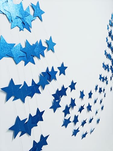 Image of 3-Pack Blue Star Garland Banner - Twinkle Twinkle Little Star Decorations for Christmas, Baby Shower & Birthday, 4-Inch Stars, 13 Feet Long, Holiday Party Hanging Decor