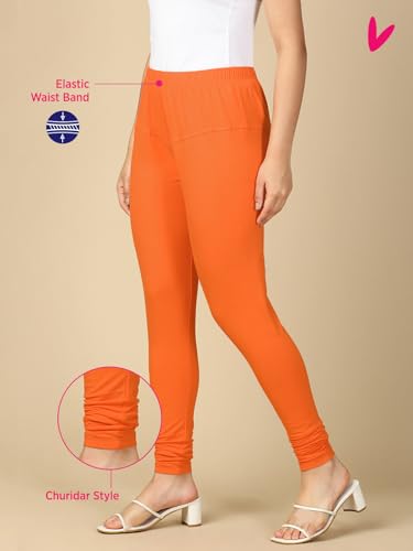 Image of Lux Cozi PYNK Solid Premium Cotton Lycra Churidar Leggings for Women | Regular Fit Elastic Waist Full Length Women Leggings | Free Size