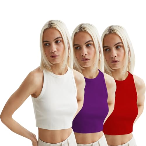 Image of KERI PERRY Tops for Women Crop Top for Women's Tank Activewear Tee Sports Western Casual Cotton Camisole Pack of 3 Combo