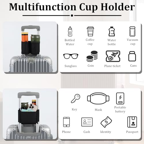 Suitcase Cup Holder for Travel,Oxford Cloth Luggage Cup Holder, Portable and Adjustable Luggage Drink Holders, Suitable for Luggages Handle, Travel Accessories,Black3