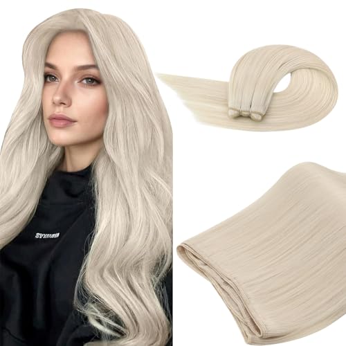 Image of Ugeat Weft Hair Extensions Human Hair Blonde Sew in Extensions Real Human Hair 20inch Platinum Blonde Remy Hair Extensions Real Human Hair Weft 105G