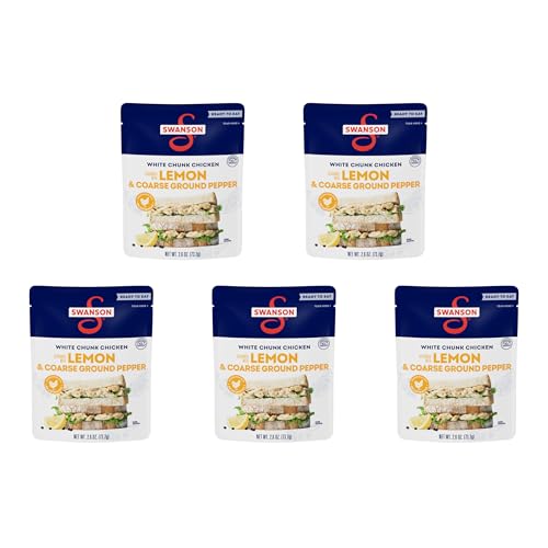 Image of Swanson Lemon and Pepper White Chunk Chicken | Fully Cooked | Ready to Eat | 2.6 oz Pouch | Pack of 5