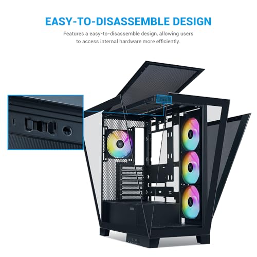 SAMA V50 Mid Tower Gaming PC Case with Dual Tempered Glass, 4×ARGB PWM Fans, High Airflow Chassis with 360mm Radiator Support, USB-C Port, Easy Cable Management – Black by SAMA - Image 4