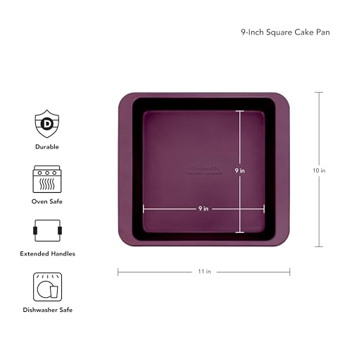 Image of KitchenAid Nonstick Aluminized Steel Square Cake Pan, Dishwasher Safe, Beetroot, 9 Inch
