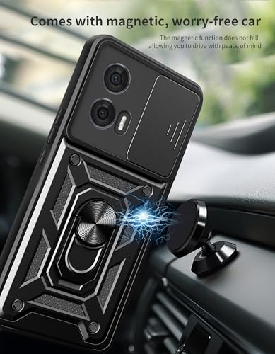 Image of SPAZY CASE Moto G64 5G Back Case | Heavy Duty Hybrid Case with 360 Degree Rotating Finger Ring Holder + Slider Shutter Camera Protection Cover for Moto G64 5G 5G - Black