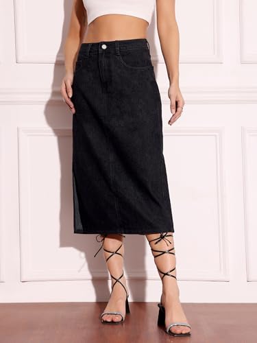 Image of Miss Chase Women's Regular High Rise Above Knee Stretchable Denim Skirt