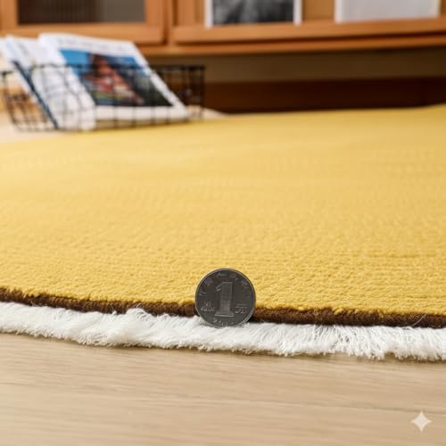 Image of Cotton Round Carpet 3x3 feet - Handmade Braided Boho Rug for Living Room, Bedroom & Balcony - Soft Washable Floor Mat, Color -Yellow