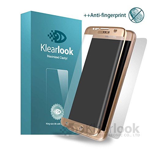 S7 edge screen protector, Klearlook unique [Fingerprint-killer] Anti Glare 3D curve GLASS screen protector for S7 edge. [Front+Back protection] Gold Frame color