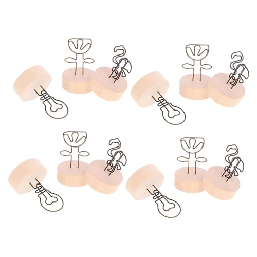 NUOBESTY 12Pcs Wooden Base Photo Clip Holders Cute Memo Clips for Table Name Cards Menu Display Sturdy Decorative Card Stand for Home Office Use