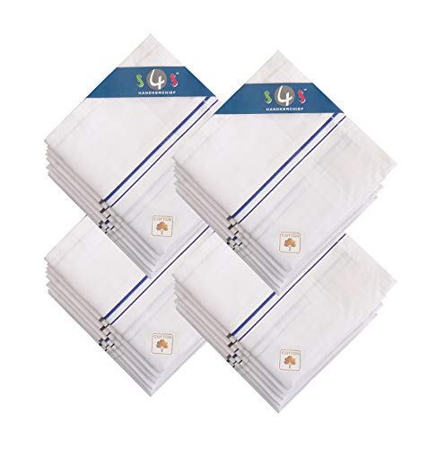 Image of S4S 100% Cotton Premium Handkerchiefs for Men (White Striped 48CM X 48CM)