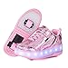 BFOEL Light up Shoes USB Chargable Double Roller Shoes Skate Shoes for Boys Girls Kids(13.5 Little Kid Pink 31)