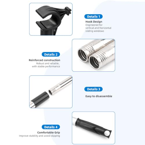 Abridor de Poste de Ventana Telescópico Varilla Ajustable Acero Inoxidable Luocute 6,56 Pies 7