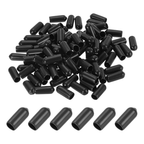 PATIKIL Tapones de Extremo de Vinilo de 6 mm, Paquete de 100 Tapas Flexibles para Tornillos y Pernos Redondos para Proteger Roscas de Tubos Metálicos, Varillas y Pernos, Color Negro