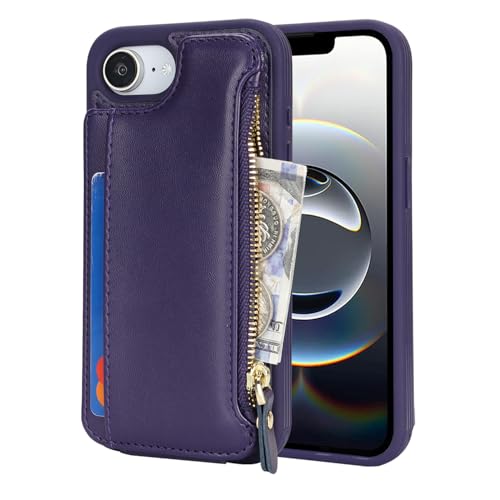 Étui iPhone 16e porte-cartes Cavor, housse portefeuille cuir antichoc violet femme
