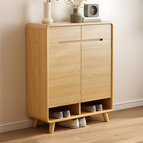 MYUYEE Solid Wood Shoe Storage Cabinet With 3 Drawers - Free Standing Orga For Entryway, Hallway, Or Entrance - Stylish Hidden Rack(33Lx14Wx40H-Wood)