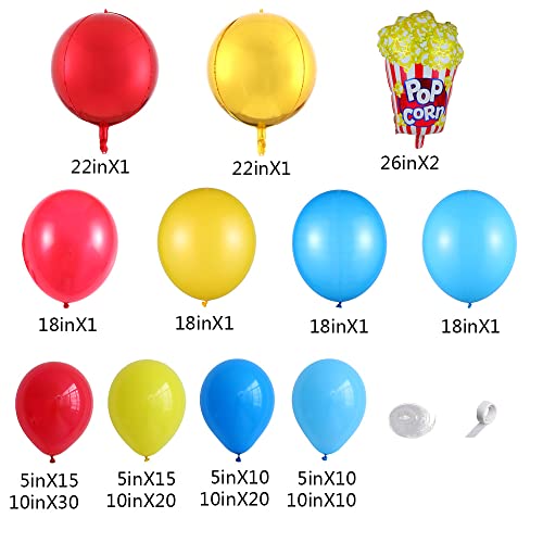 Red Blue Yellow Balloon Arch Garland Kit, 140Pcs Different Sizes Rainbow Balloons With Popcorn Foil Balloon For Kids Birthday Party Baby Shower Decorations #TOP1