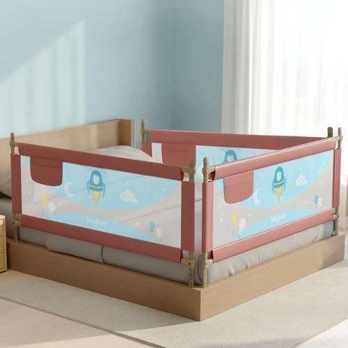Image of BAYBEE Bed Rail Safety Guard for Kids | Bed Railing for Baby Safety Fence with 7 Level Height Adjustable & Portable Bed Side Protector from Baby Falling Guard (6FtX5FtX6Ft, 3 Sides, Pink)