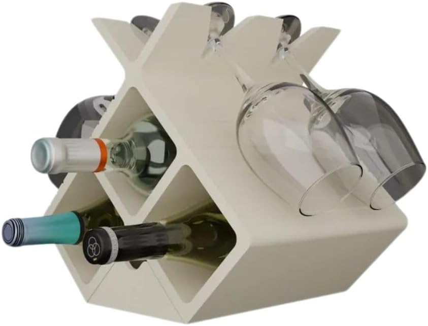 Wine Dock Tabletop Wine Rack and Glass Holder - 3D Printed Stemware Organizer with Sliding Tray | Modern Home Bar Decor, Space-Saving Countertop Storage - Made in USA (White)