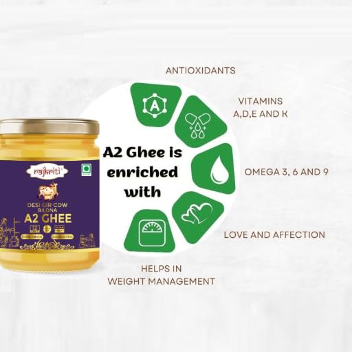 Image of Rajkriti A2 Gir Cow Desi Ghee 100ML | Bilona Method | Curd-Churned & Cultured |Pure, Natural & Danedar| Lactose-Free,Gluten-Free | Grass-Fed | Lab Tested | Immunity Booster -Pack of 1
