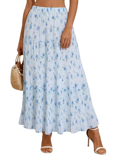 Arolina Women's Skirts for Summer Casual Elastic High Waist Flowy Maxi Skirt A-Line Tiered Long Skirt Beach Travel Gold Detail