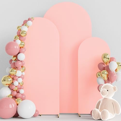 Image of Wokceer Wedding Arch Backdrop Cover 6FT, 5FT, 4FT Set of 3 Spandex Fitted Blushing Pink Arch Covers for Round Top Chiara Arch Backdrop Stands Cover for Birthday Party Ceremony Decor