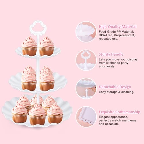 VISCOO 36 Pack Cupcake Stand, Dessert Table Display Set, 3-2 Tiered Tray Stand & Cupcake Holder Display Tower for Wedding, Serving Trays for Tea Party, Birthday, Dessert Stands for Baby Shower by VISCOO - Image 4