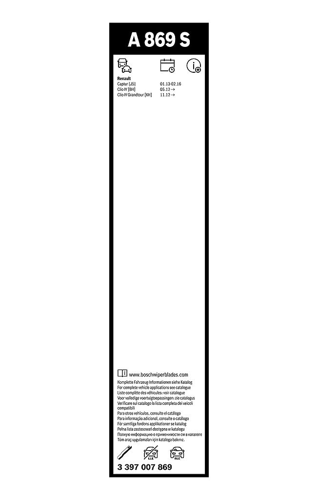 Escobilla limpiaparabrisas Bosch Aerotwin A869S, Longitud: 650mm/340mm − 1 juego para el parabrisas (frontal) - Válidas únicamente para vehículos con volante a la derecha (UK)
