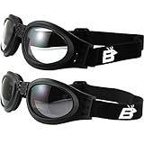 Birdz 2 Pairs of Eyewear Parrot Black Folding Padded Motorcycle Goggles Clear & Smoke Lenses for Men & Women