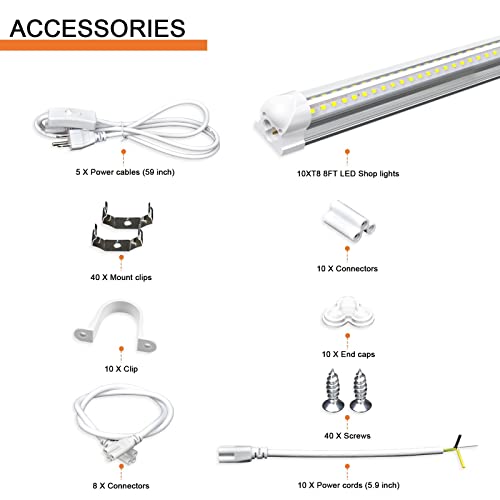 Onlylux 8Ft Led Shop Light - 90W 11000Lm 5000K, 8 Foot Led Shop Light Fixture, V Shape Bulbs For Garage, 8 Ft Led Lights, Plug And Play (10 Pack) #TOP5