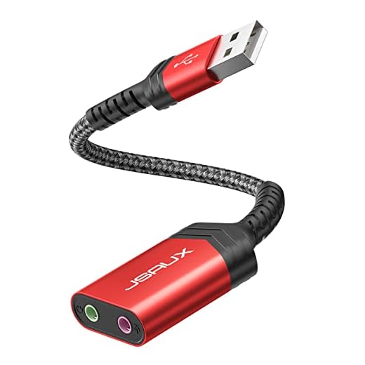 USB Audio Adapter, JSAUX External Stereo Sound Card, USB to 3.5mm Jack Audio Adapter with 3.5mm TRS Headphone and Microphone Jack Compatible with Windows, MAC, PC, Laptop, Desktops, PS5, PS4 -RED