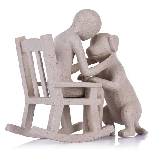 PlivBloom Dog Sculpture, Man and Dog Figurine Resin Small Statue Decor for Shelves Tabletop Bookcase Shelving, Cute Office Decor Gift for Dog Lovers Men, Cool Stuff to Put on a Shelf Console Table