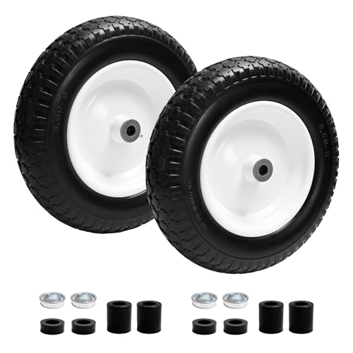 Parts Camp Wheelbarrow Tires,3.50-8\" Flat-free Solid Tire and Wheel,Universal Fit 14.5\" Wheelbarrow Tire For Garden Carts/Wheelbarrows/Trolley Dolly With 5/8\" Axle Bore Hole,3\" Centered Hub(2 Pack)