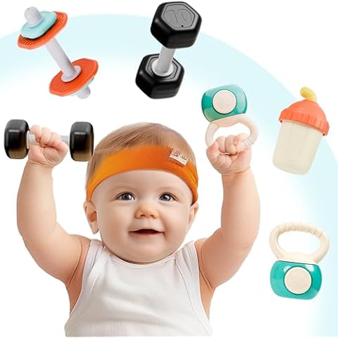 iPlay, iLearn Baby First Gym Rattle Set, Infant Weights Teething Rattles 3-6-12 Month, Newborn Sensory Stroller Toy, Babies Stocking Stuffer Birthday Shower Gift 5 7 8 9 10 Month Toddler Boy Girl-4PCS Cover