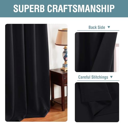 Image of H.VERSAILTEX Blackout Curtains for Bedroom Black Out Curtains 102 inch Thermal Insulated Long Blackout Curtains for Living Room, Energy Saving Curtains for Sliding Glass Door (1 Panel, Jet Black)