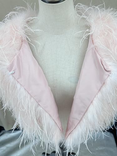 Women Ostrich Fur Feather Small Shawl Cape for Wedding for Party Bride Furry White Color Blush Fluffy Luxurious Romantic4