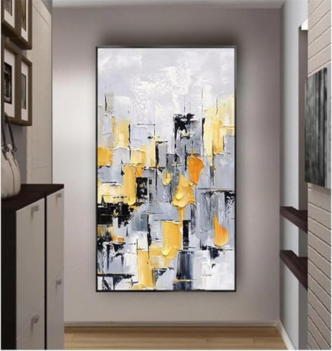 Décoration murale géométrique pour salon peinte en jaune 50x95cm