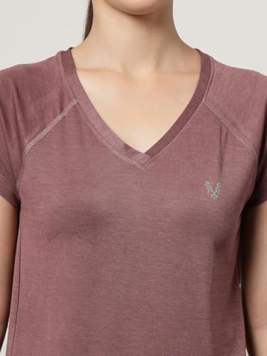 Image of UZARUS Women's V-Neck Regular Fit Gym T-Shirt Soft, Lightweight & Quick-Dry Fabric Activewear Top for Workout, Yoga, Running, Exercise, Casual