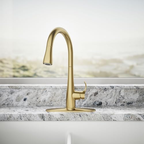 Image of Kohler 22036-2MB Simplice Touchless Pull Down Kitchen Faucet, Kitchen Sink Faucet with Pull Down Sprayer, Vibrant Brushed Moderne Brass