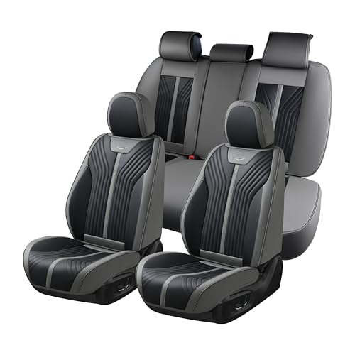 Image of FLORICH Seat Covers for Car Waterproof Seat Cover Full Set Leather Car Seat Cushion Universal Carseat Cover Front and Rear Fit for Most Cars Trucks SUV, Gray&Black