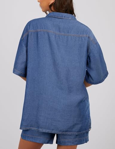 Denim Set for Women 2 Peice Outfits Jean Shirts Top and Shorts for Summer Lightweight Tracksuits Trendy2