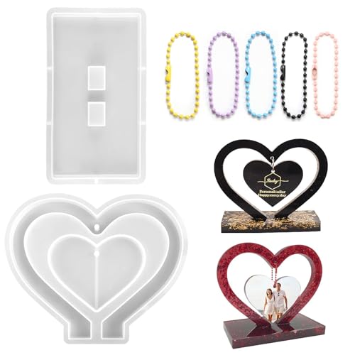 MUYAPAY Moldes de Silicona Forma Colgantes Corazón Silicona Resina, Moldes Cristal con Agujeros Marco Fotos Accesorios para Artesanía Creativa Manualidades Decoración Hogar Regalos Boda