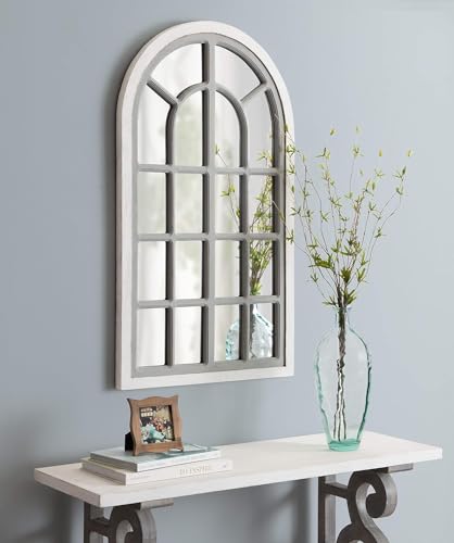 Image of JL Home Decor Arch Decorative Wall Mirror Frame | Carved in Solid Hard Wood | Vintage for Bedroom | Dining Room | Living Room | Wall Decor | 95X55cms (White)
