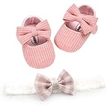 AvoDovA Baby Girls Shoes with Bow-Knot Headgear, Newborn Princess Non-Slip Flat Shoes Mary Jane...