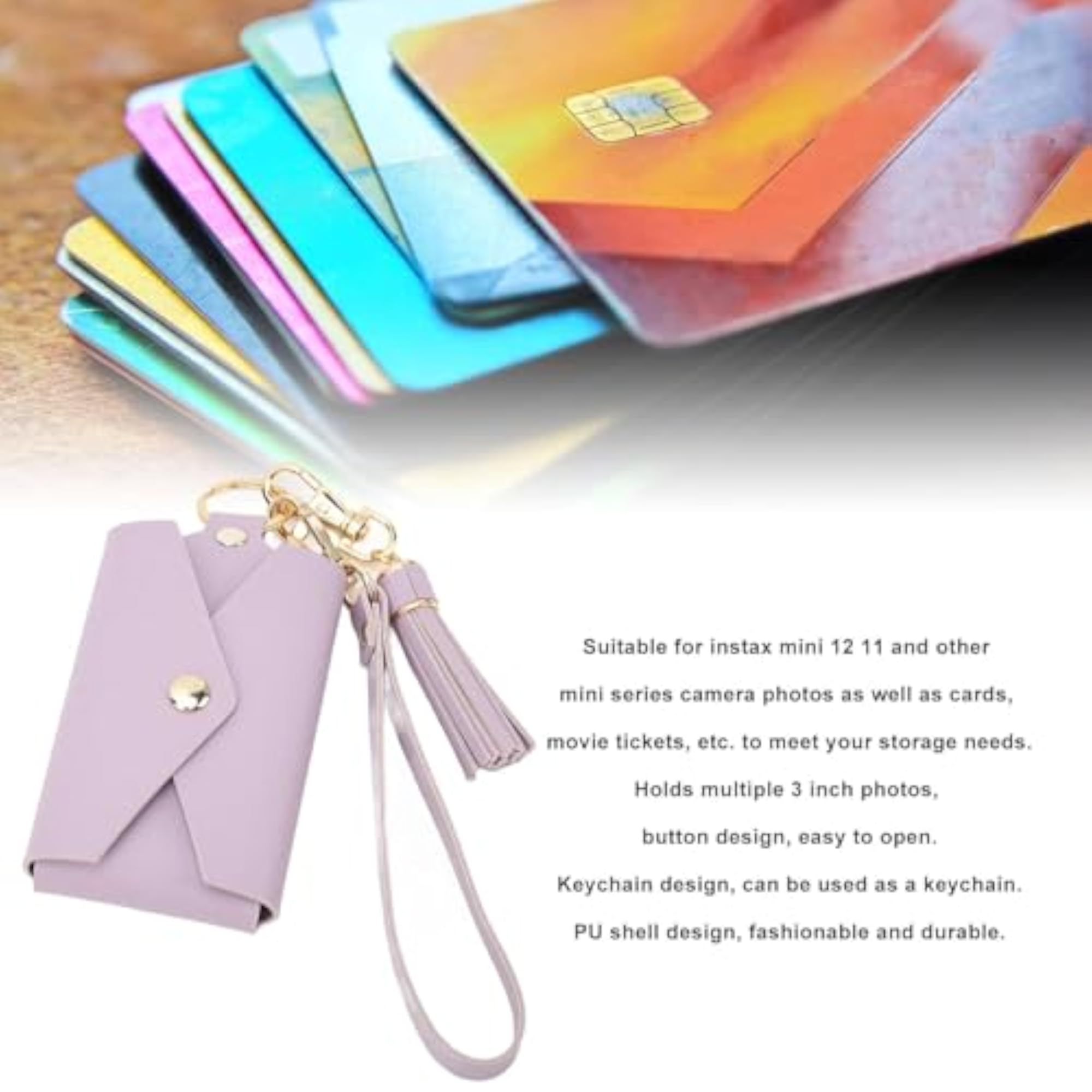 Instant Mini Film & Card Snap Button Tassel Leather Wallet
