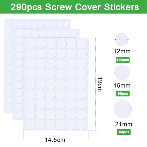 VFANDV Schraubenabdeckung Weiss, 12mm/15mm/21mm PVC Abdeckkappen für Schrauben Rund Selbstklebend Möbelaufkleber Schraubenloch Aufkleber für Wandschränke Schreibtische Möbel Reparaturen