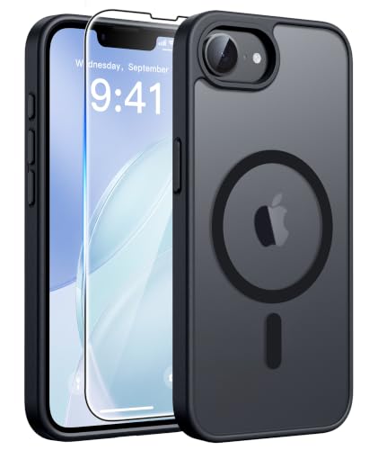 Image of FNTCASE for iPhone 17e Case Black: Translucent iPhone 16e Cases Compatible with MagSafe, Camera Protection & Tempered Glass Protector, 14FT Military Grade Drop Tested, Matte Skin-Friendly Cover