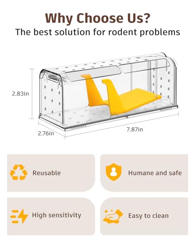 KENNEAS Humane Mouse Traps for Indoor Outdoor, Washable Cleaning Brush Included, Reusable Live Catch and Release, Field Mouse Catchers, Pets & Children Friendly, No Glue, Electric & Kill (4 Pack) - Image 6