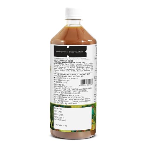 Image of Kapiva Triphala Juice | 100% Ayurvedic | Relieves Constipation & Improves Digestion | No Added Sugar, 1L (Pack of 2)