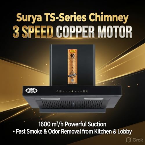 Image of T Shape TS-90 Auto Clean Auto Clean Wall Mounted Black 1600 CMH Chimney (Wall Mounted, Black)