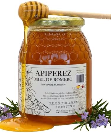 APIPEREZ Miel Cruda de Romero 1kg – Miel Monofloral Natural, Dige...